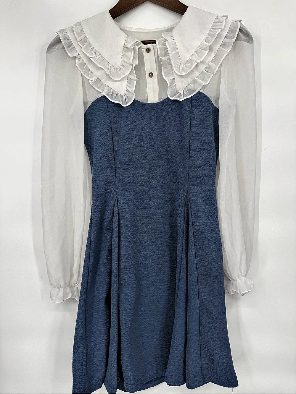 J.Orange Blue & White Ruffle Collar Mini Dress Like New